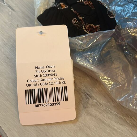 Saint + Sofia Olivia Zip Up Midi‎ Dress Kashmir Paisley LS Smocked size 12 NWT - Picture 9 of 9